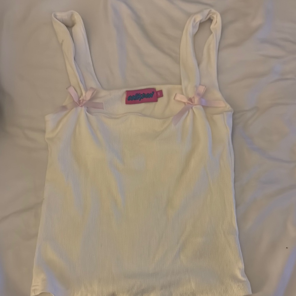Edikted White Tank Top with Pink Accents